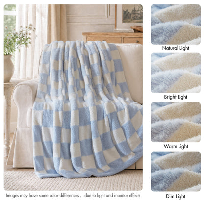 Checkerboard Feathersoft Fur Knit Throw