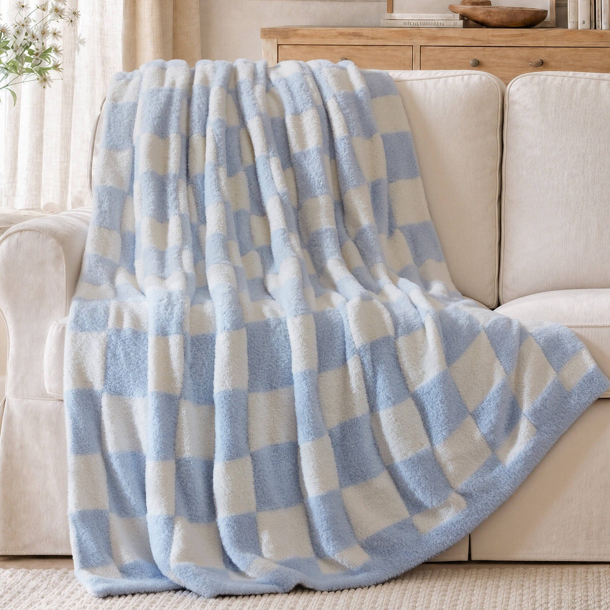 Checkerboard Feathersoft Fur Knit Throw