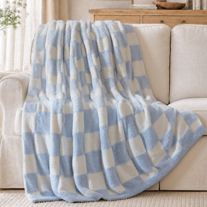 Checkerboard Feathersoft Fur Knit Throw