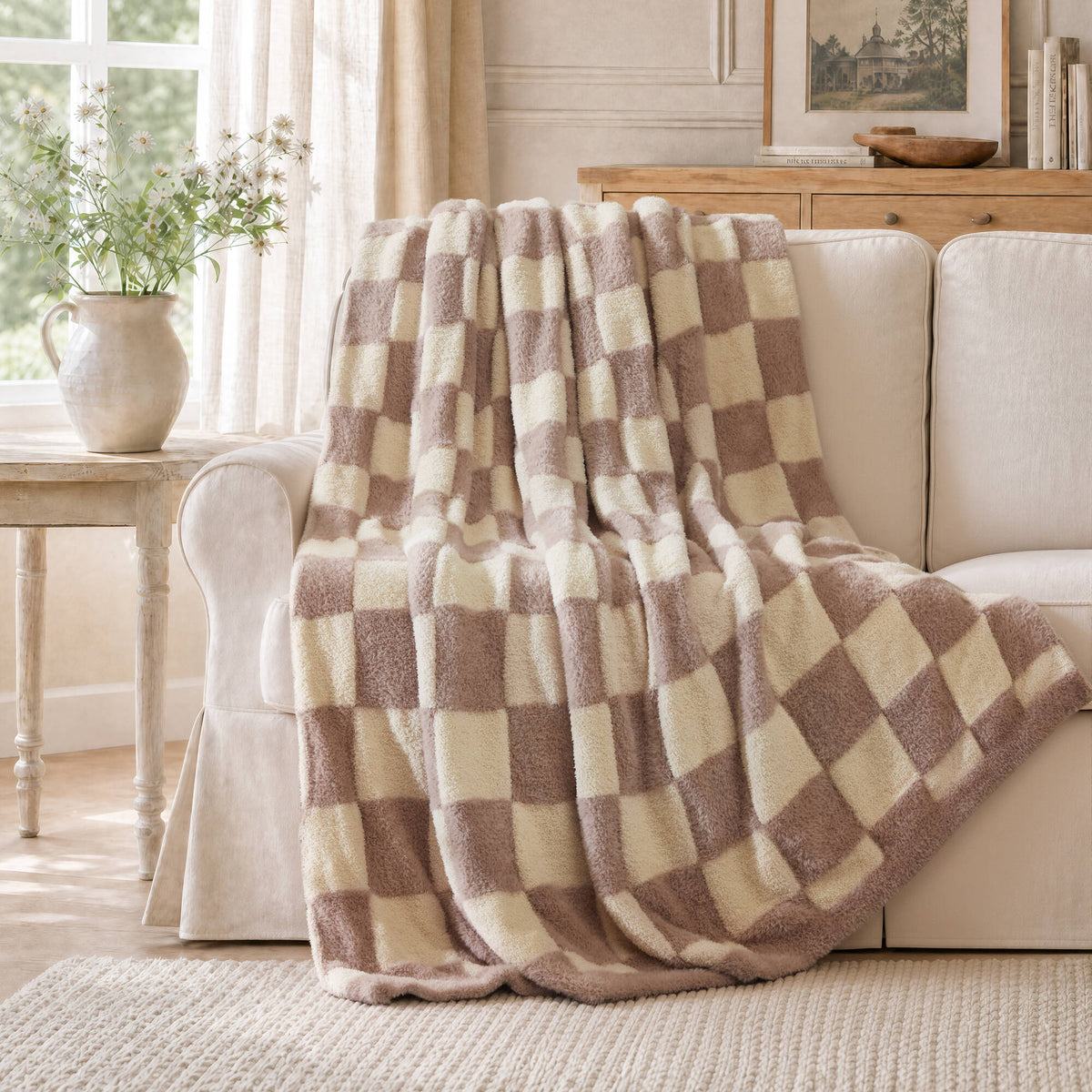 Checkerboard Feathersoft Fur Knit Throw