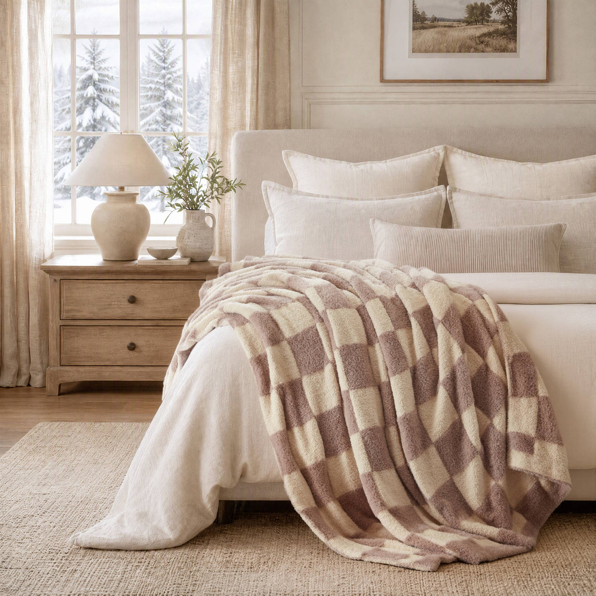 Checkerboard Feathersoft Fur Knit Throw
