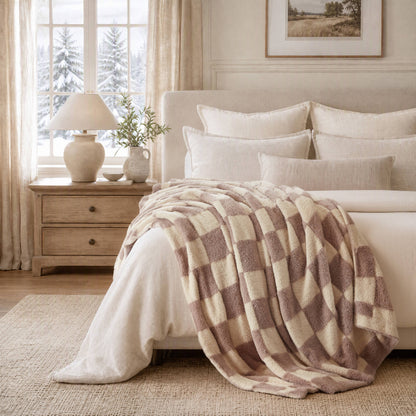Checkerboard Feathersoft Fur Knit Throw