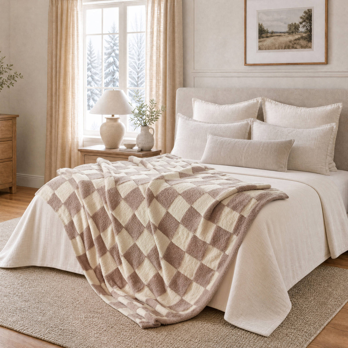 Checkerboard Feathersoft Fur Knit Throw
