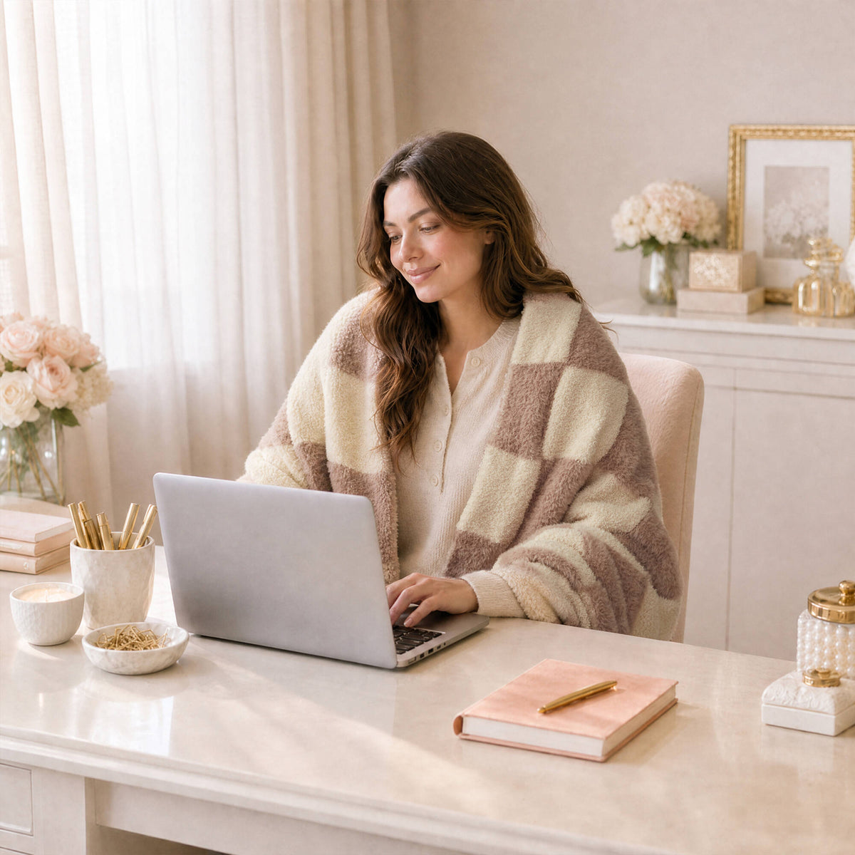 Checkerboard Feathersoft Fur Knit Throw