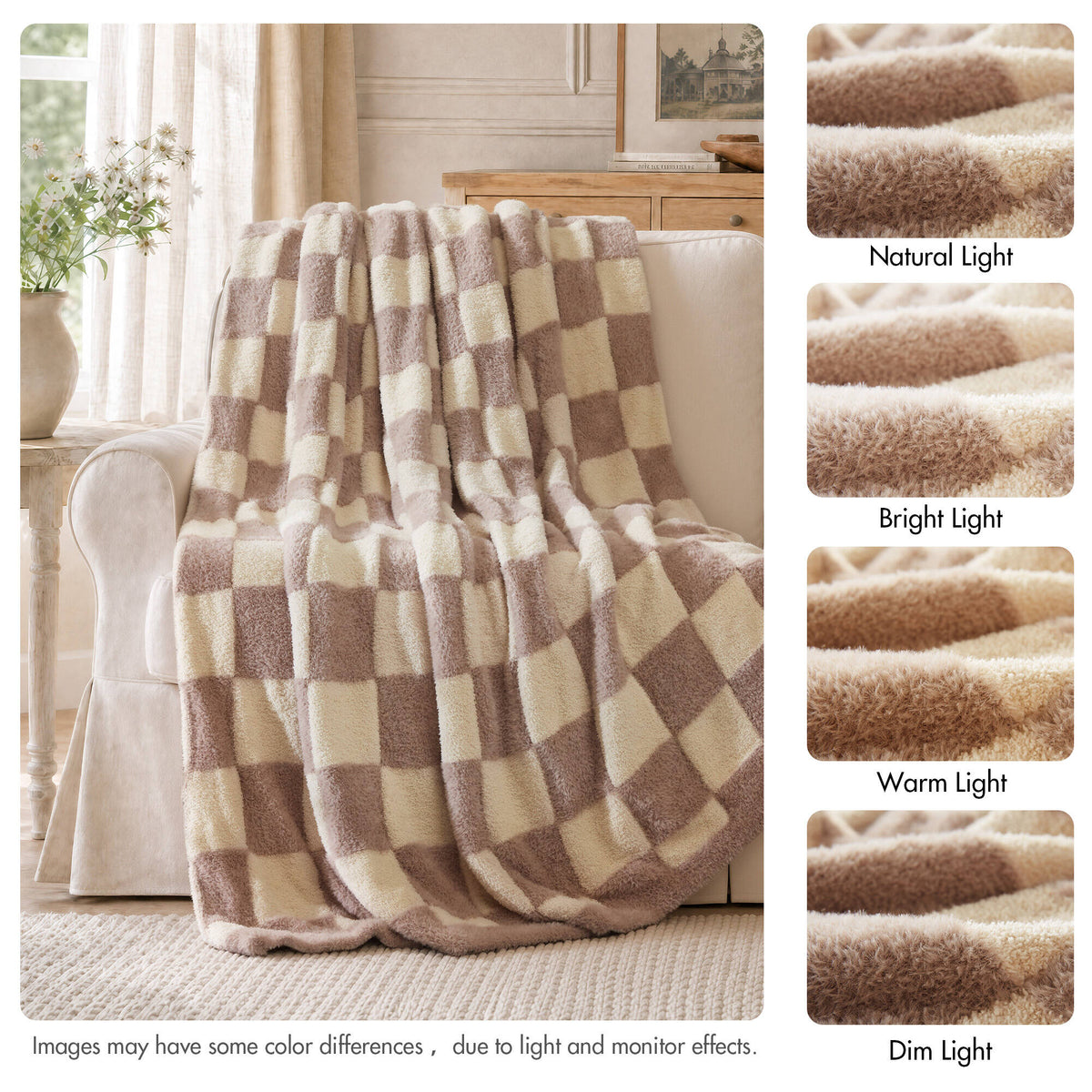 Checkerboard Feathersoft Fur Knit Throw