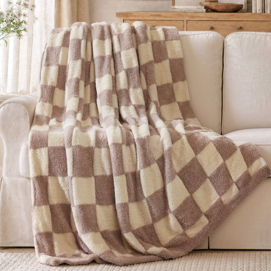 Checkerboard Feathersoft Fur Knit Throw