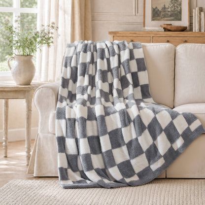 Checkerboard Feathersoft Fur Knit Throw