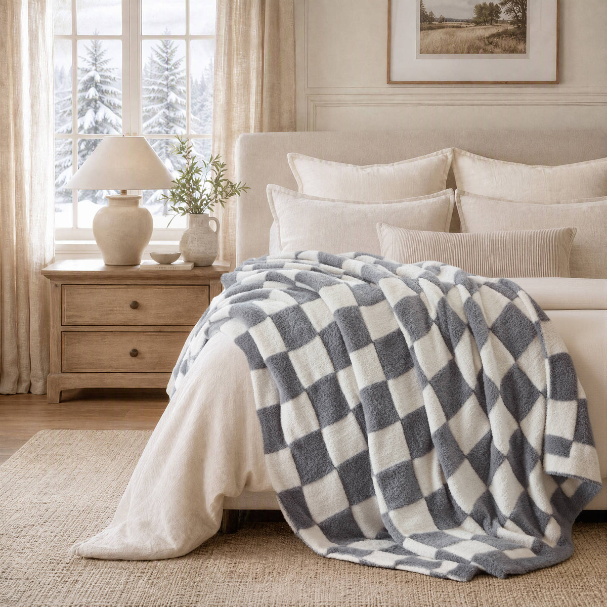 Checkerboard Feathersoft Fur Knit Throw