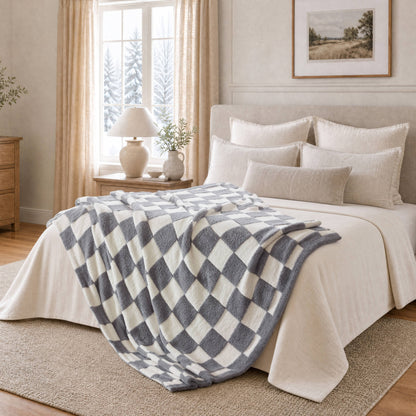 Checkerboard Feathersoft Fur Knit Throw