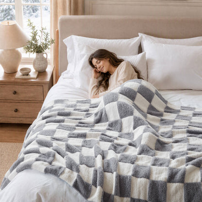 Checkerboard Feathersoft Fur Knit Throw