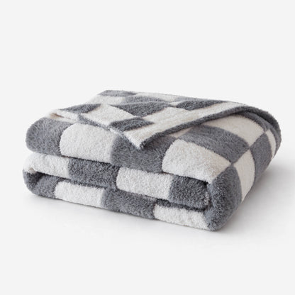 Checkerboard Feathersoft Fur Knit Throw
