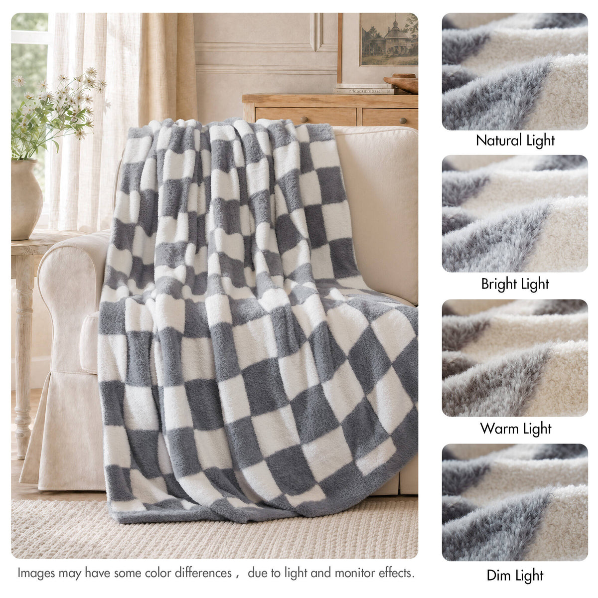 Checkerboard Feathersoft Fur Knit Throw