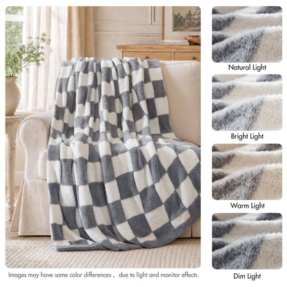 Checkerboard Feathersoft Fur Knit Throw