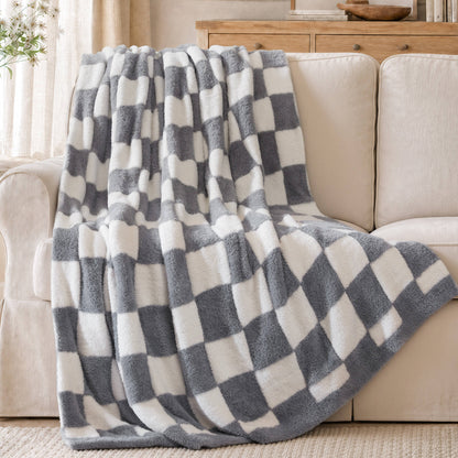 Checkerboard Feathersoft Fur Knit Throw