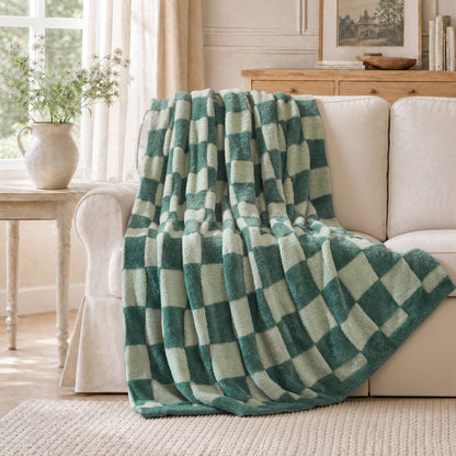 Checkerboard Feathersoft Fur Knit Throw