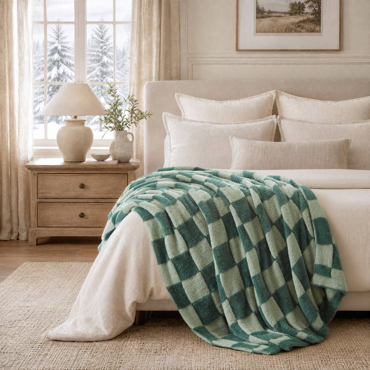 Checkerboard Feathersoft Fur Knit Throw