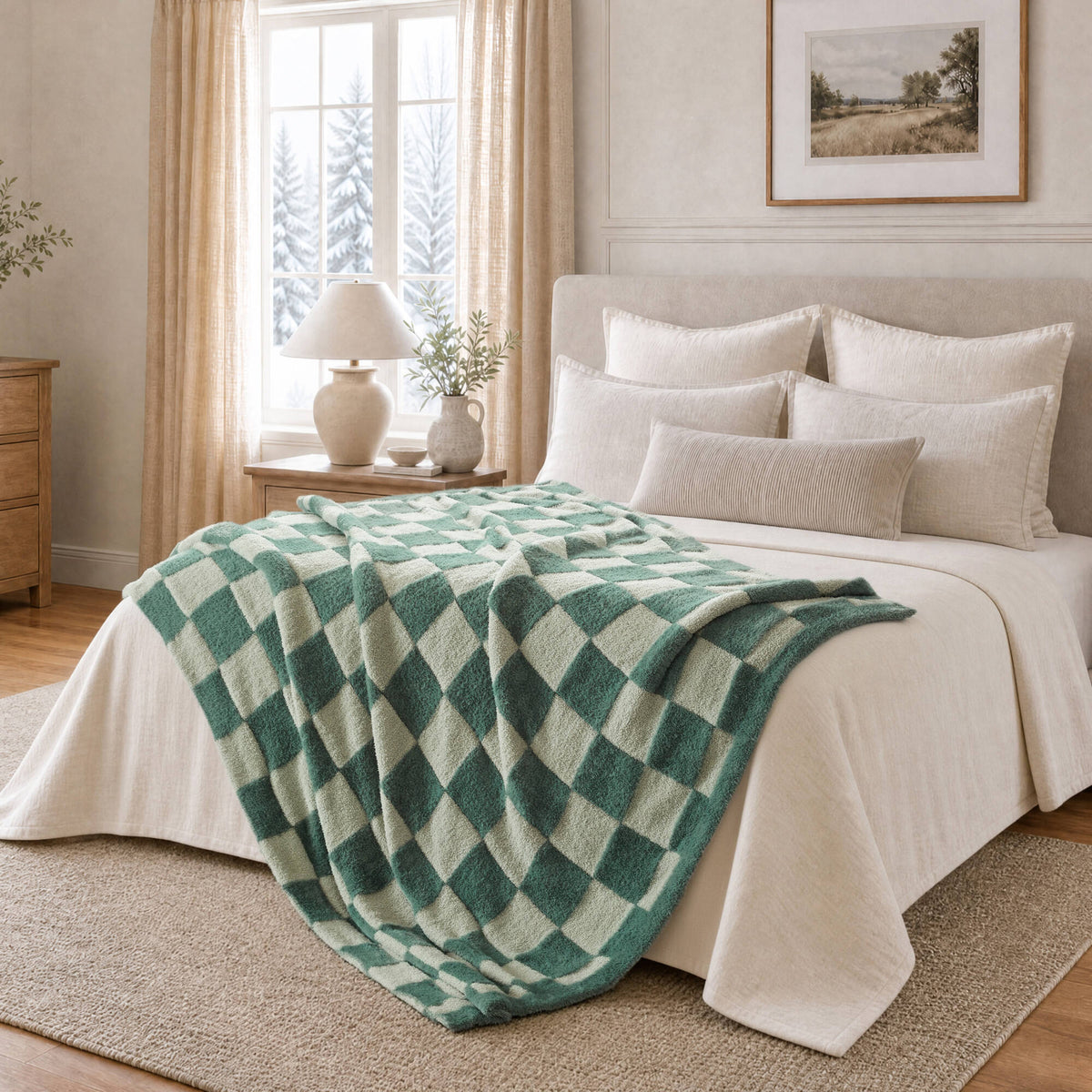 Checkerboard Feathersoft Fur Knit Throw