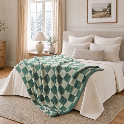 Checkerboard Feathersoft Fur Knit Throw