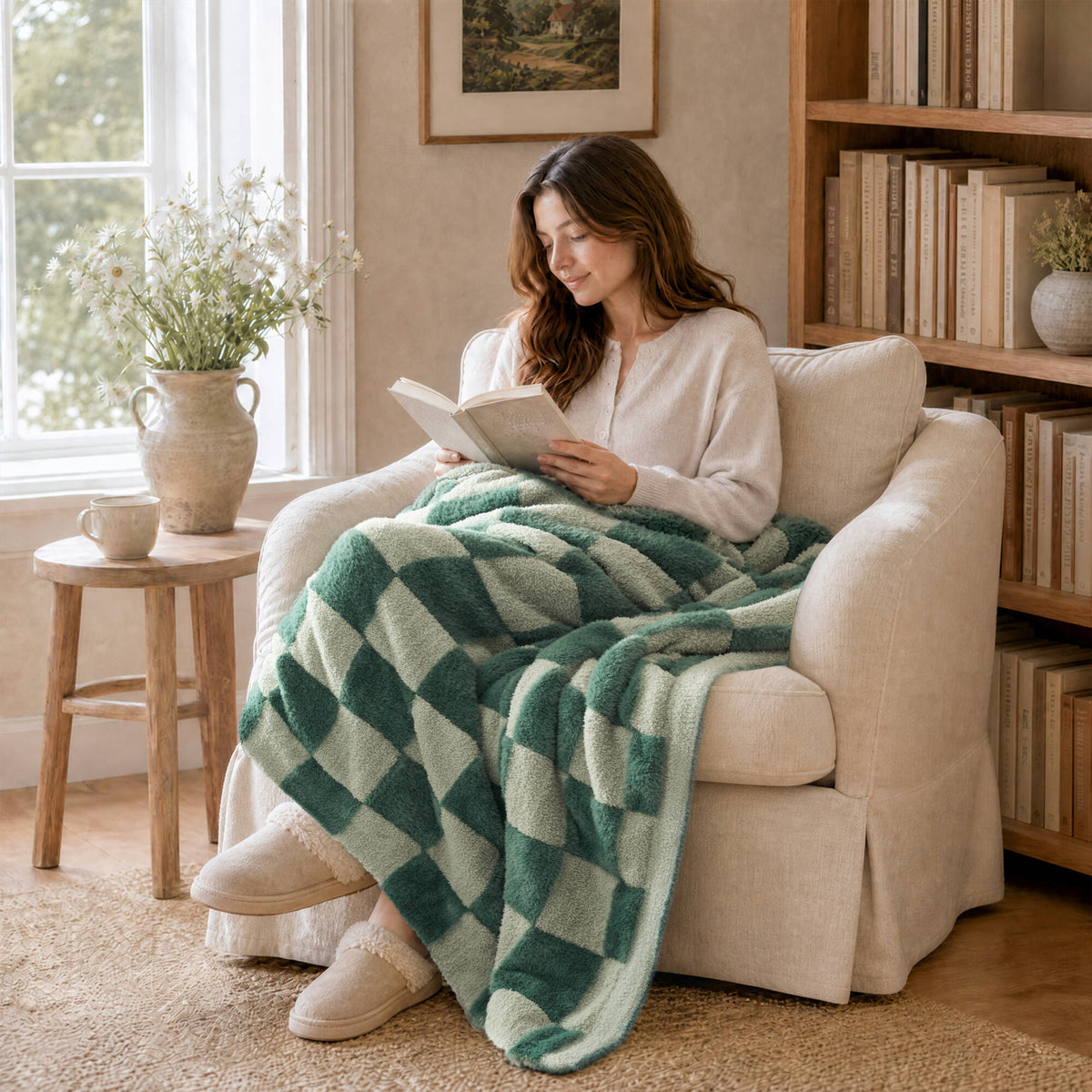 Checkerboard Feathersoft Fur Knit Throw