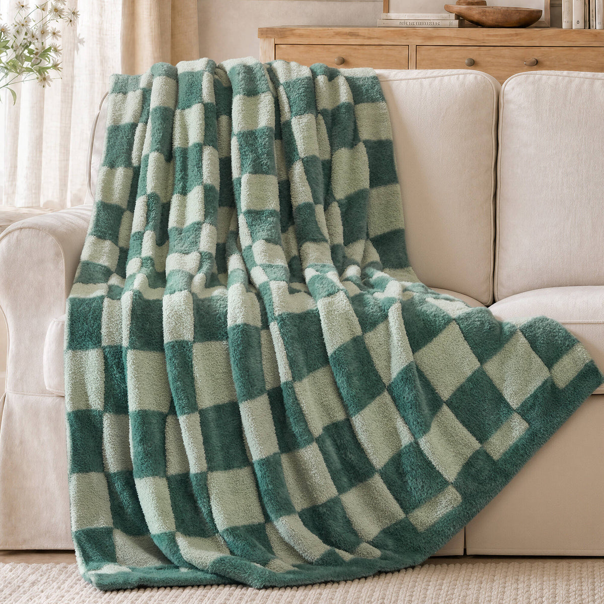 Checkerboard Feathersoft Fur Knit Throw