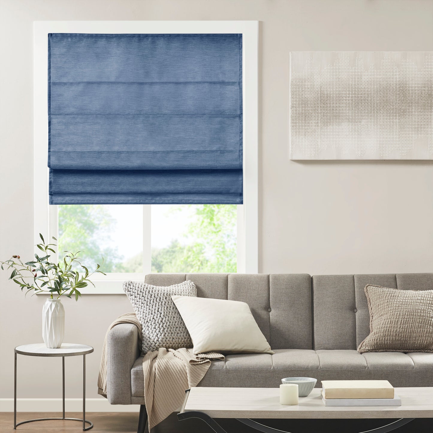 Como Printed Faux Silk Room Darkening Cordless Roman Shade
