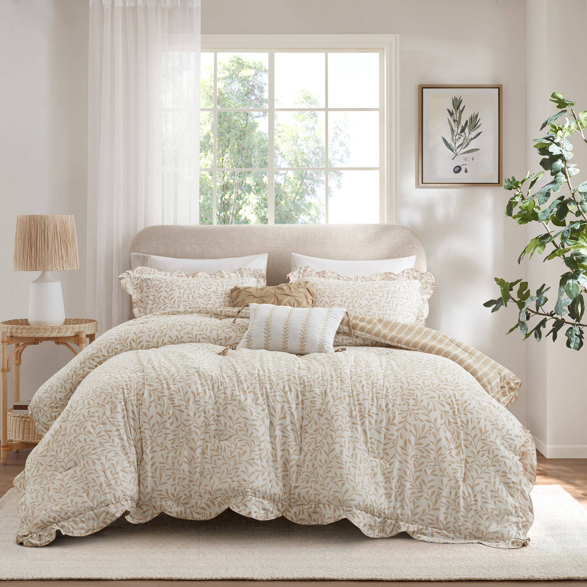 Darcy Cottage 5-Piece Botanical Print Comforter Set with Scalloped Edge