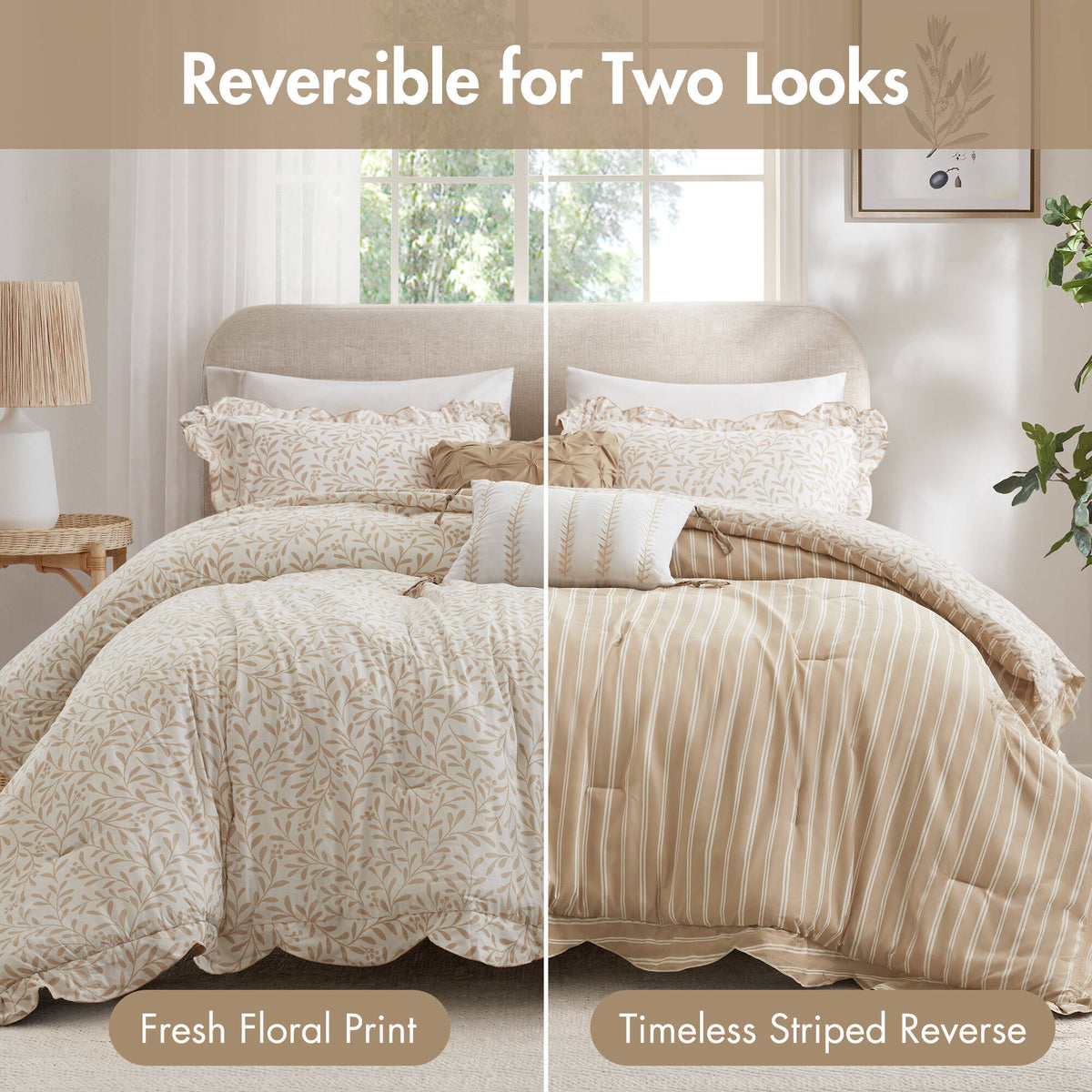 Darcy Cottage 5-Piece Botanical Print Comforter Set with Scalloped Edge