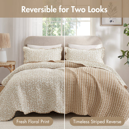 Darcy Cottage 3-Piece Botanical Print Quilt Set