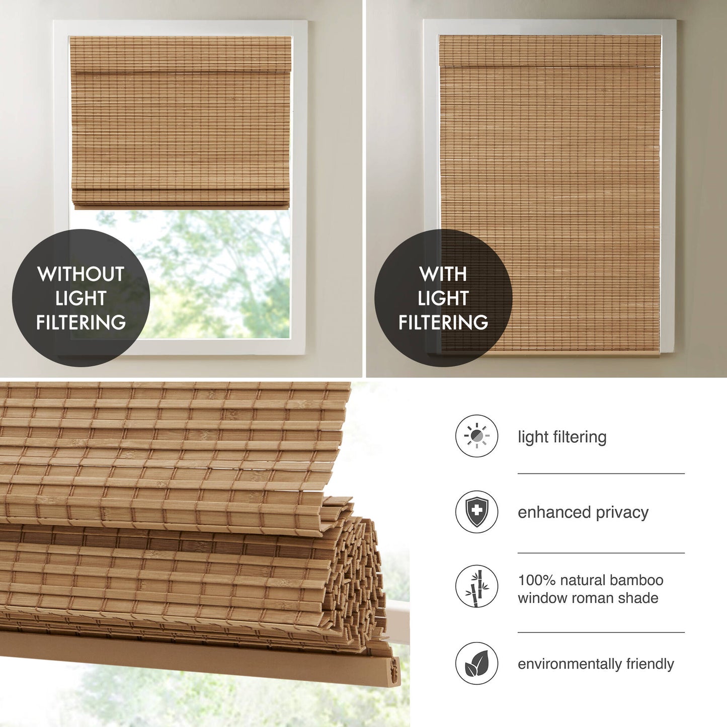 Eastfield Bamboo Light Filtering Roman Shade 64"L