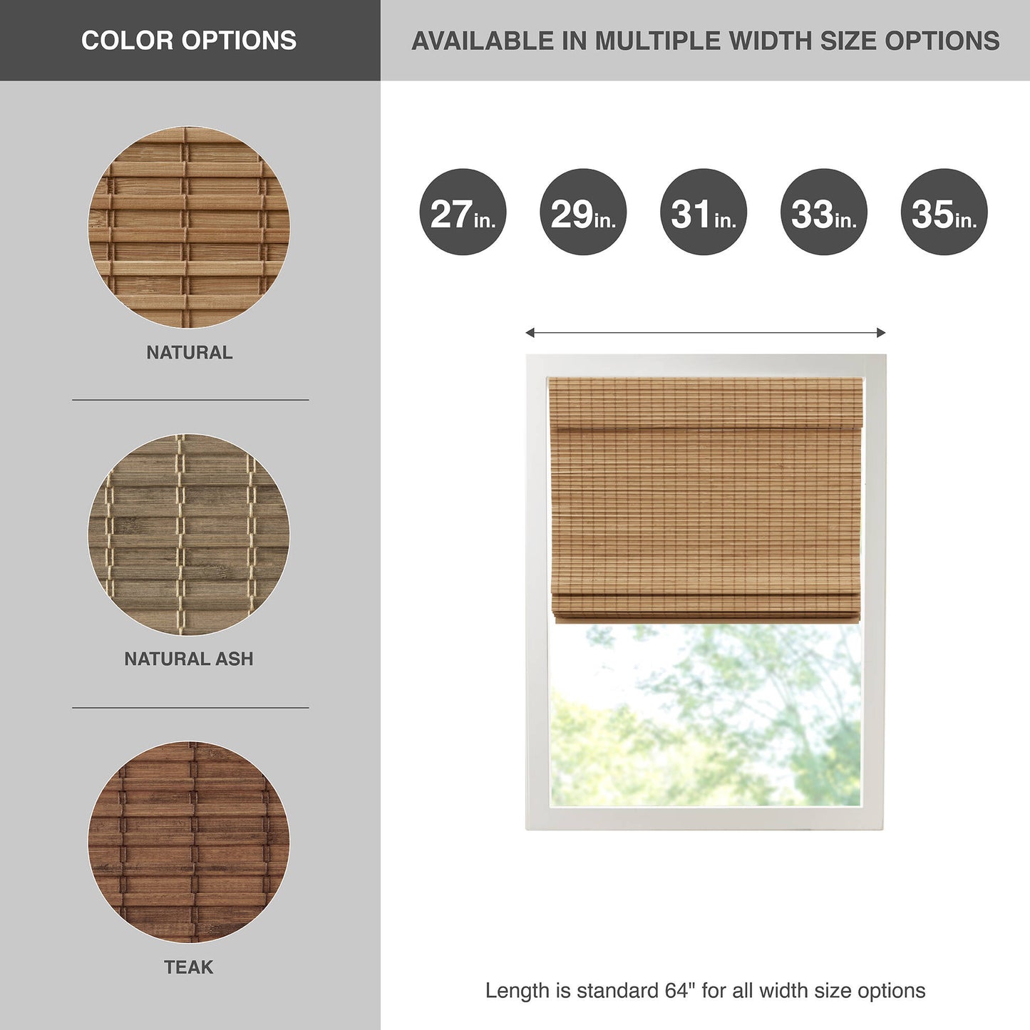 Eastfield Bamboo Light Filtering Roman Shade 64"L