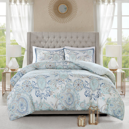 Isla 3 Piece Cotton Floral Printed Reversible Duvet Cover Set