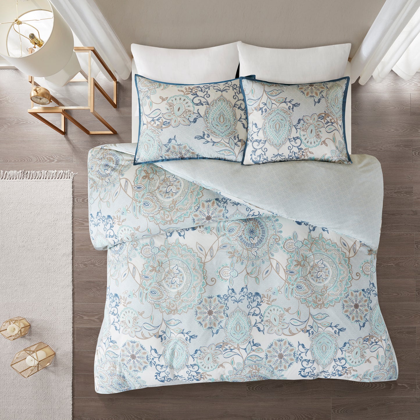 Isla 3 Piece Cotton Floral Printed Reversible Duvet Cover Set