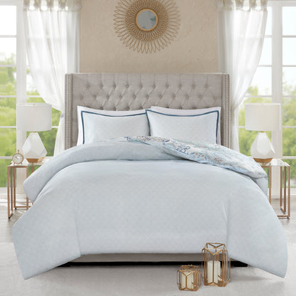Isla 3 Piece Cotton Floral Printed Reversible Duvet Cover Set