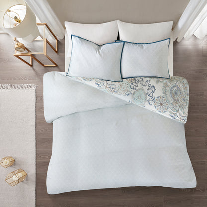 Isla 3 Piece Cotton Floral Printed Reversible Duvet Cover Set