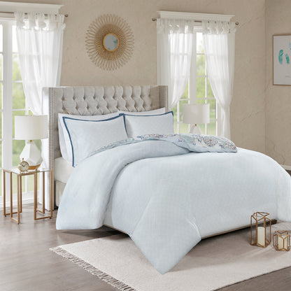 Isla 3 Piece Cotton Floral Printed Reversible Duvet Cover Set
