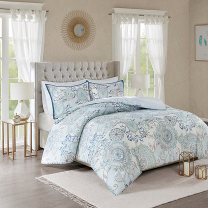 Isla 3 Piece Cotton Floral Printed Reversible Duvet Cover Set