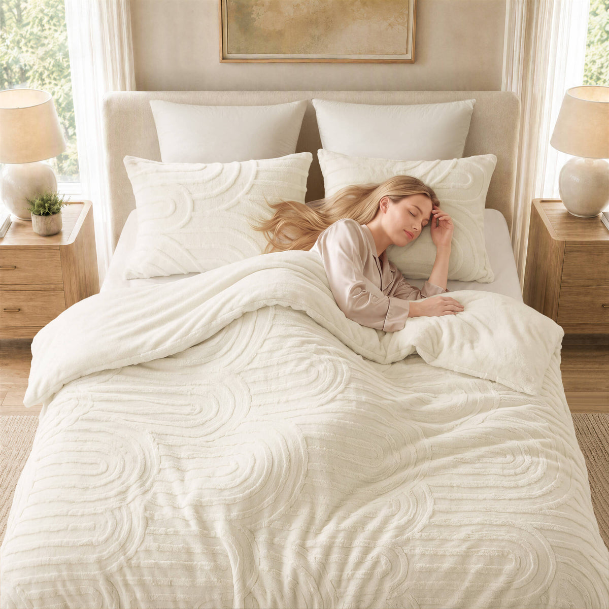 Jacquard Sherpa Arch-Patterned Plush Comforter Set