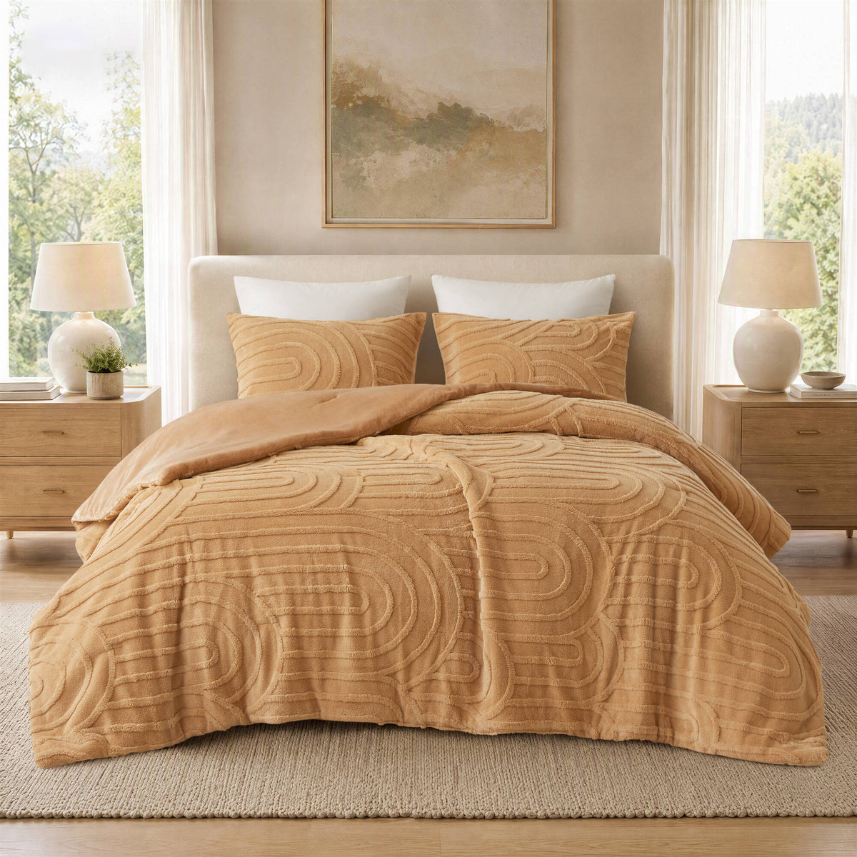 Jacquard Sherpa Arch-Patterned Plush Comforter Set