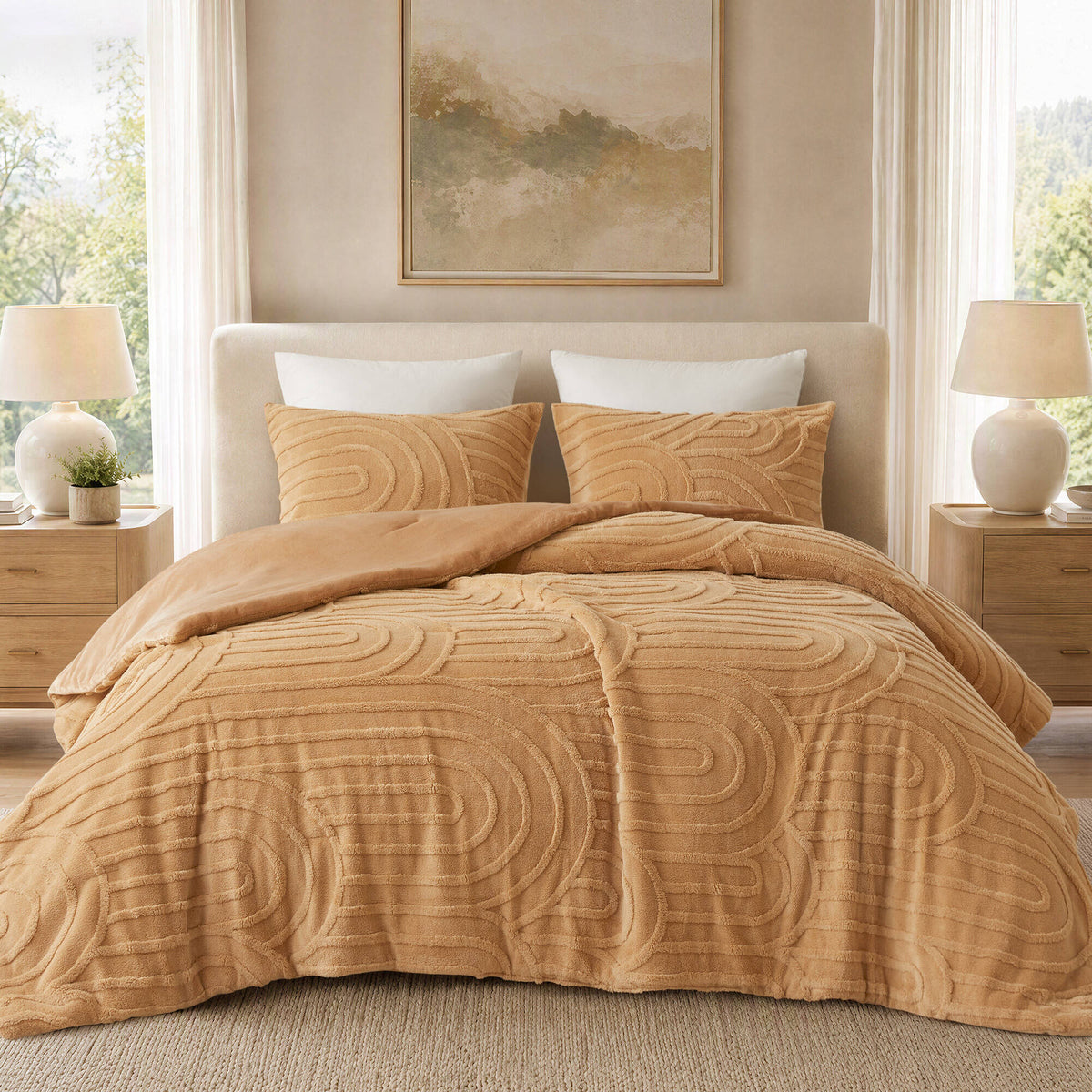 Jacquard Sherpa Arch-Patterned Plush Comforter Set
