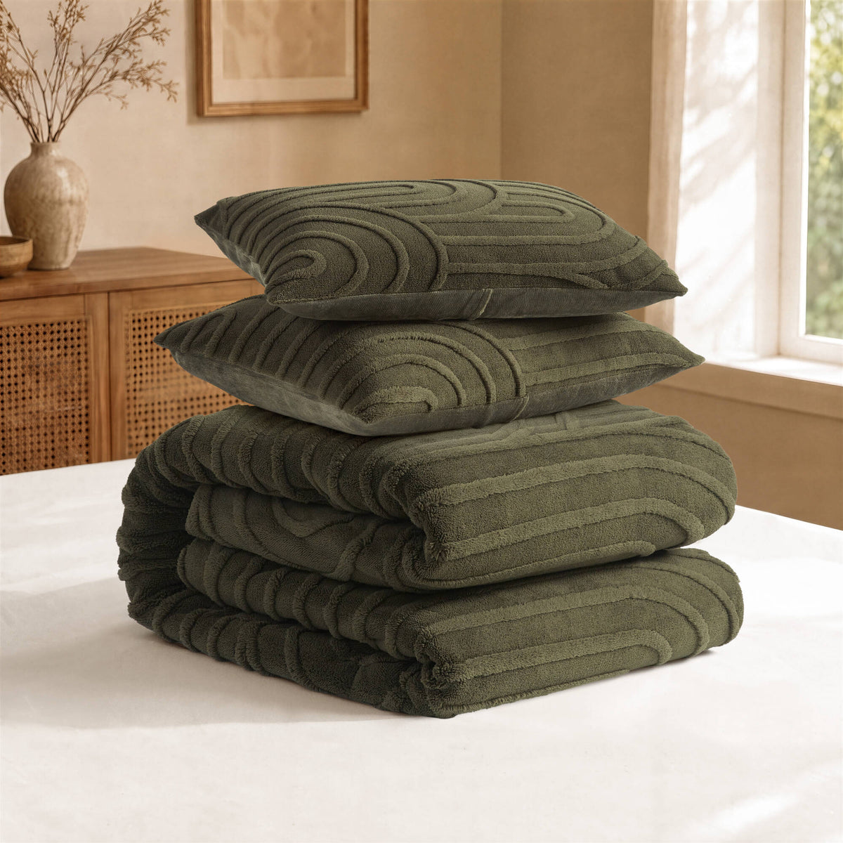 Jacquard Sherpa Arch-Patterned Plush Comforter Set