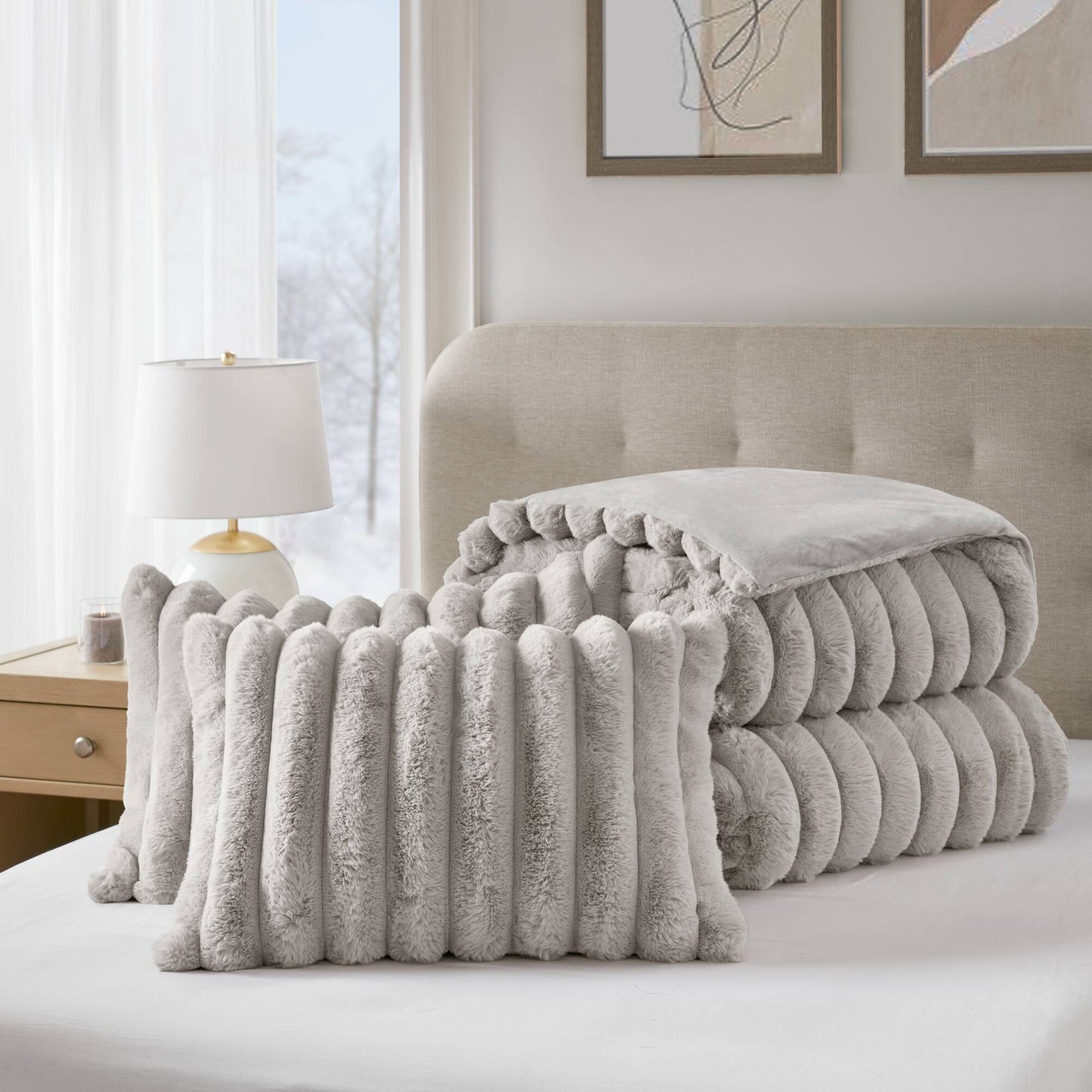 Jasmine Ultrasoft Faux Fur Ribbed Comforter Set