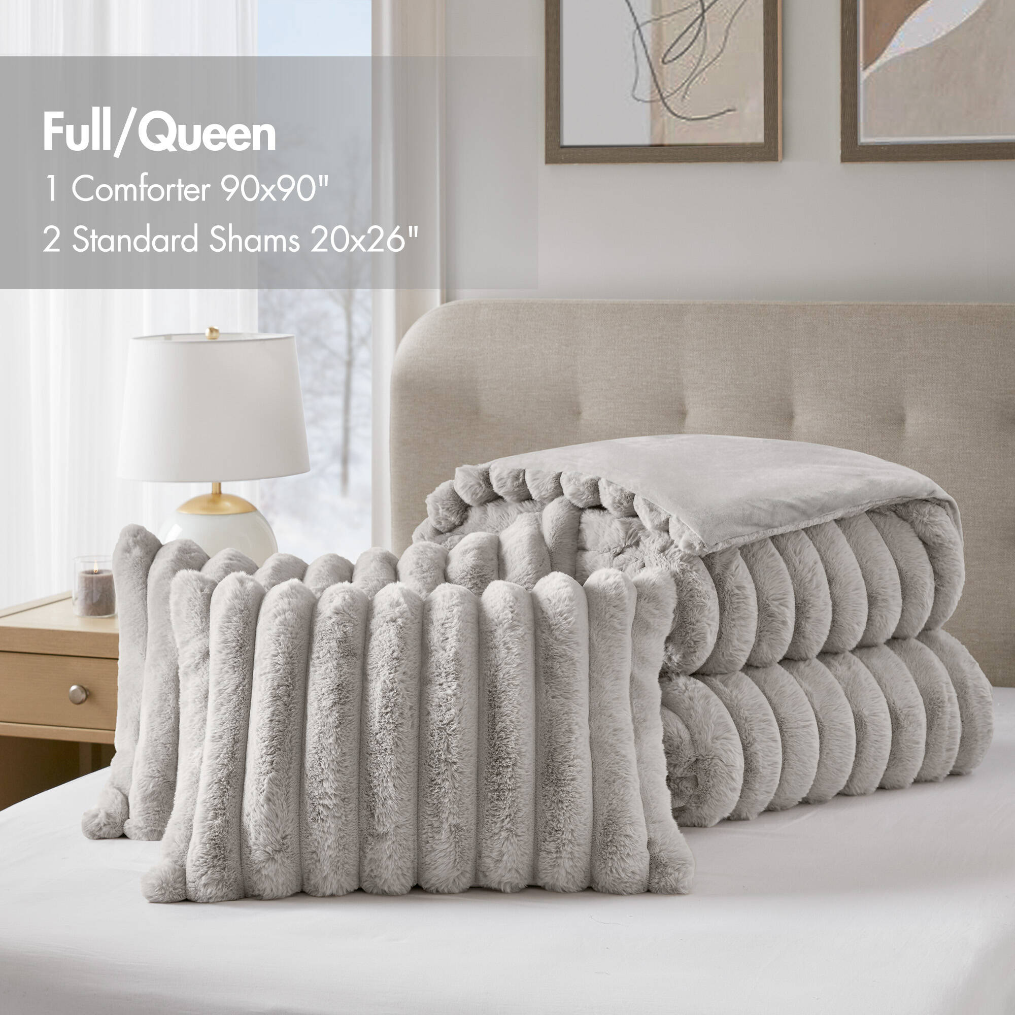 Jasmine Ultrasoft Faux Fur Ribbed Comforter Set - Madison Park Bedding