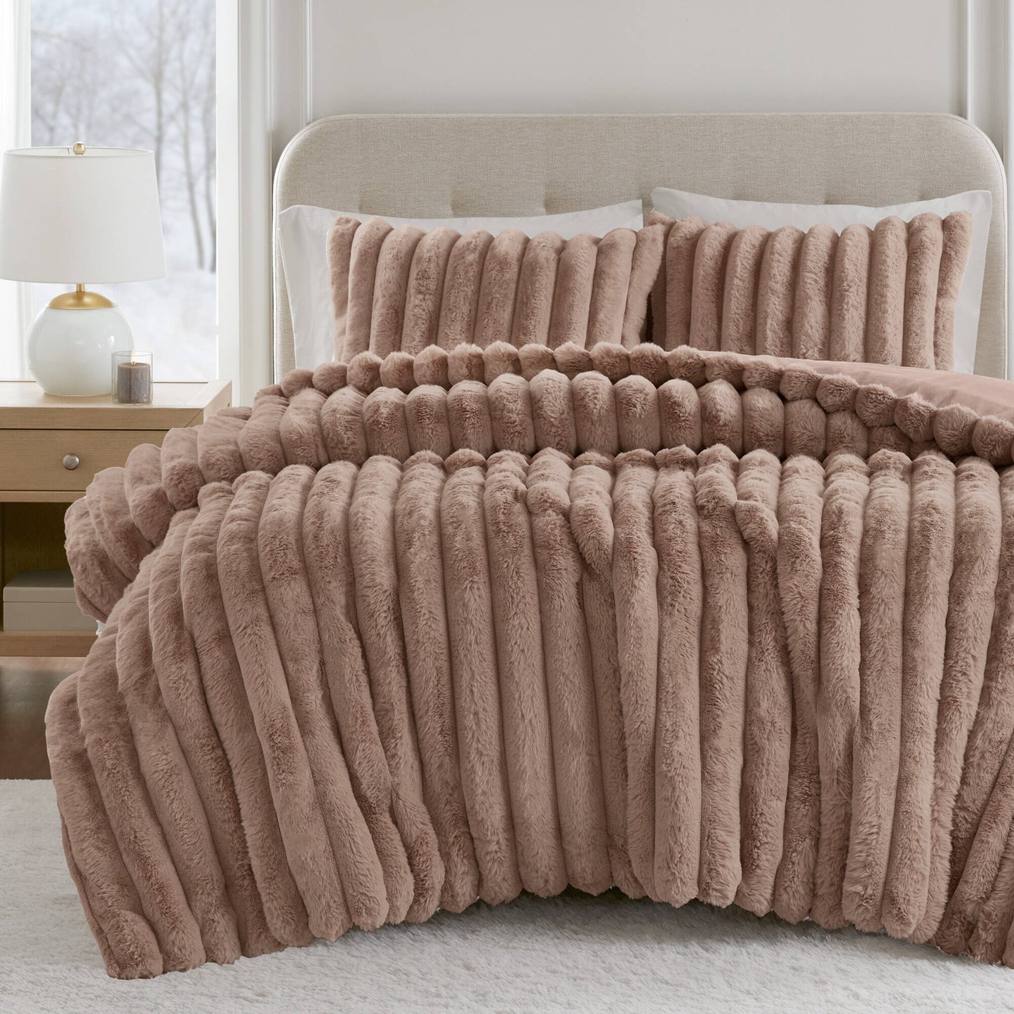 Jasmine Ultrasoft Faux Fur Ribbed Comforter Set
