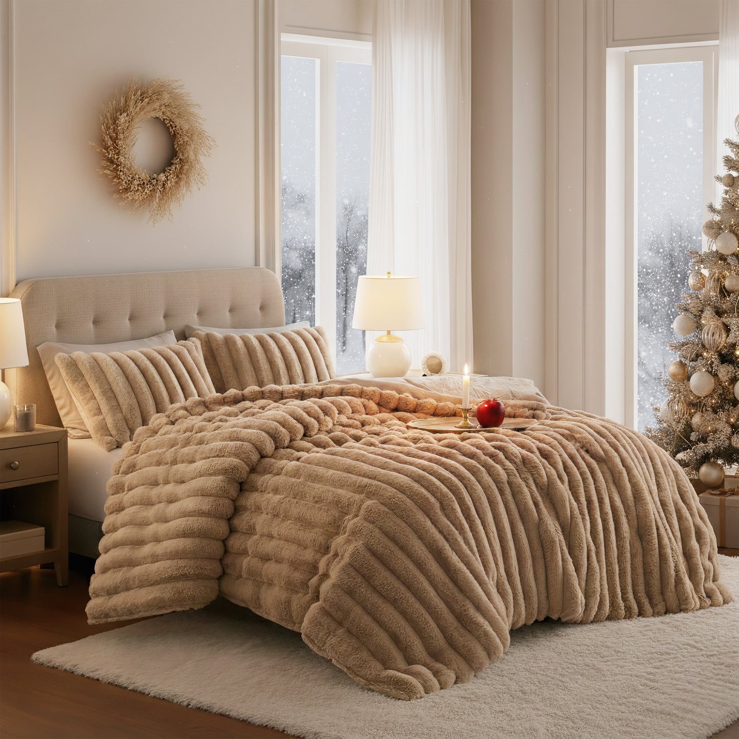 Jasmine Ultrasoft Faux Fur Ribbed Comforter Set