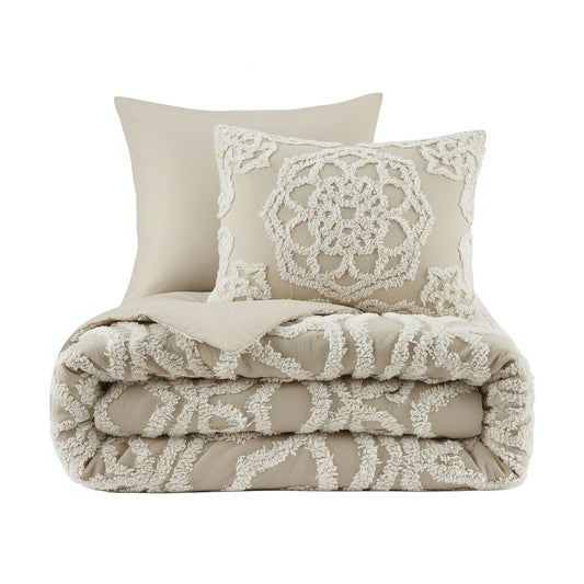 Laetitia 3-Piece Tufted Cotton Chenille Medallion Duvet Cover Set