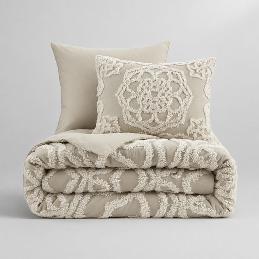Laetitia 3-Piece Tufted Cotton Chenille Medallion Duvet Cover Set