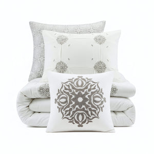 Malia 4 Piece Embroidered Cotton Reversible Duvet Cover Set