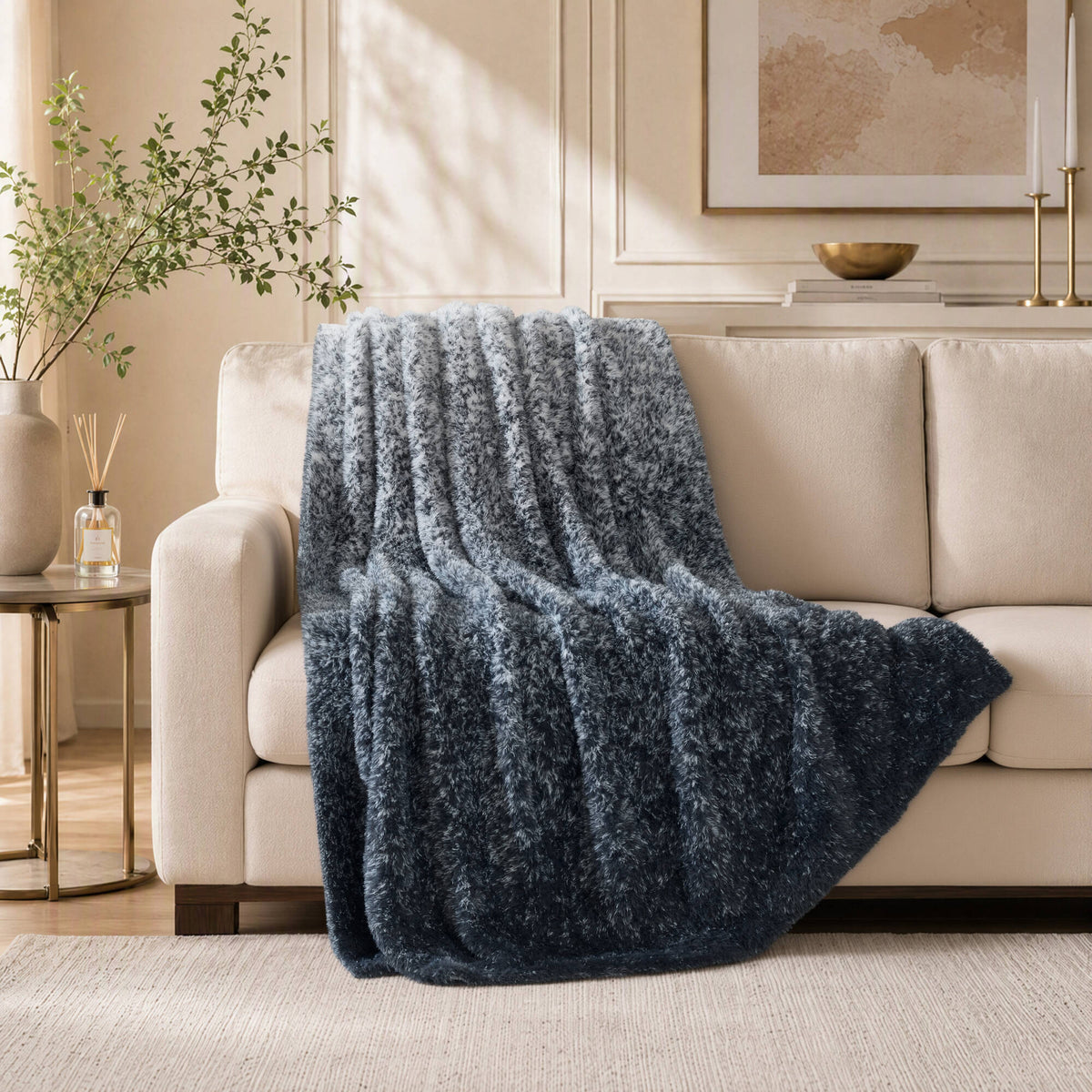 Ombre Knit Faux Fur Gradient Throw
