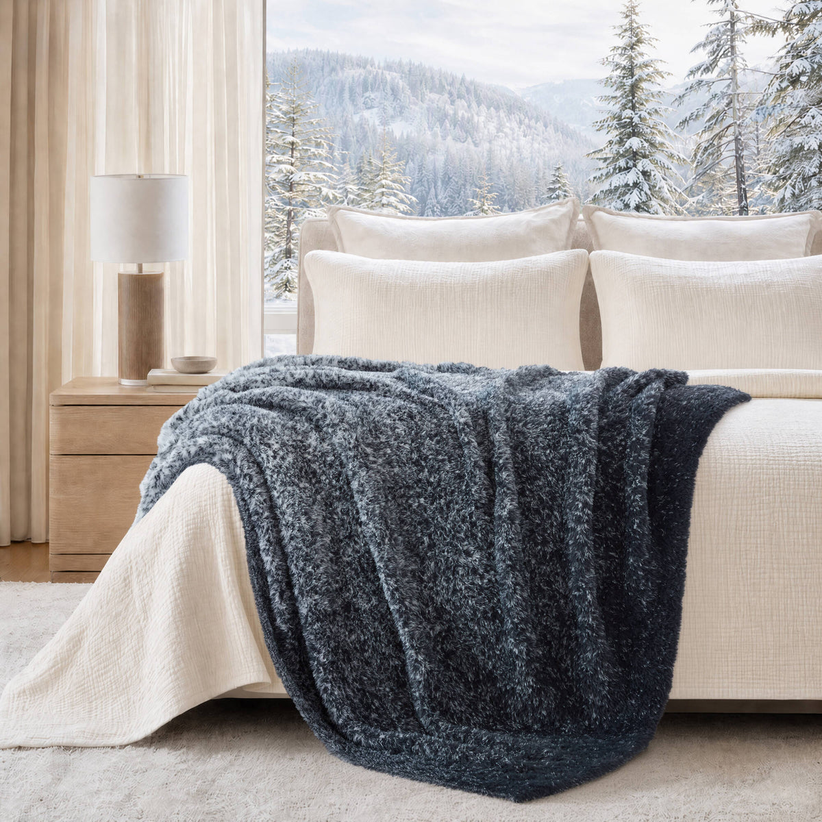 Ombre Knit Faux Fur Gradient Throw