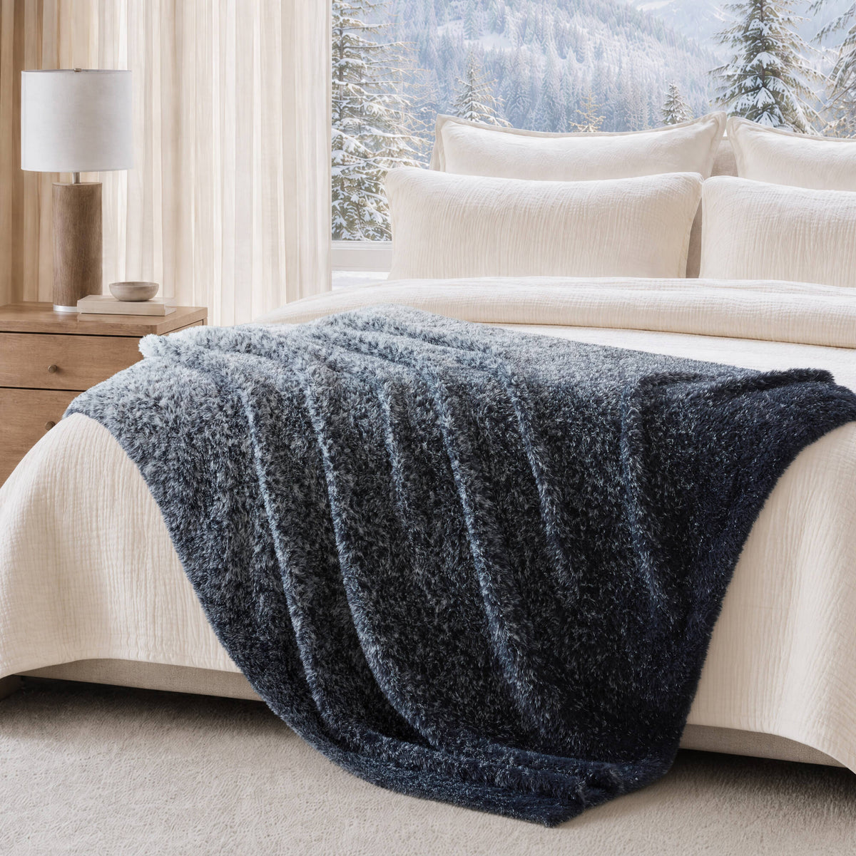 Ombre Knit Faux Fur Gradient Throw